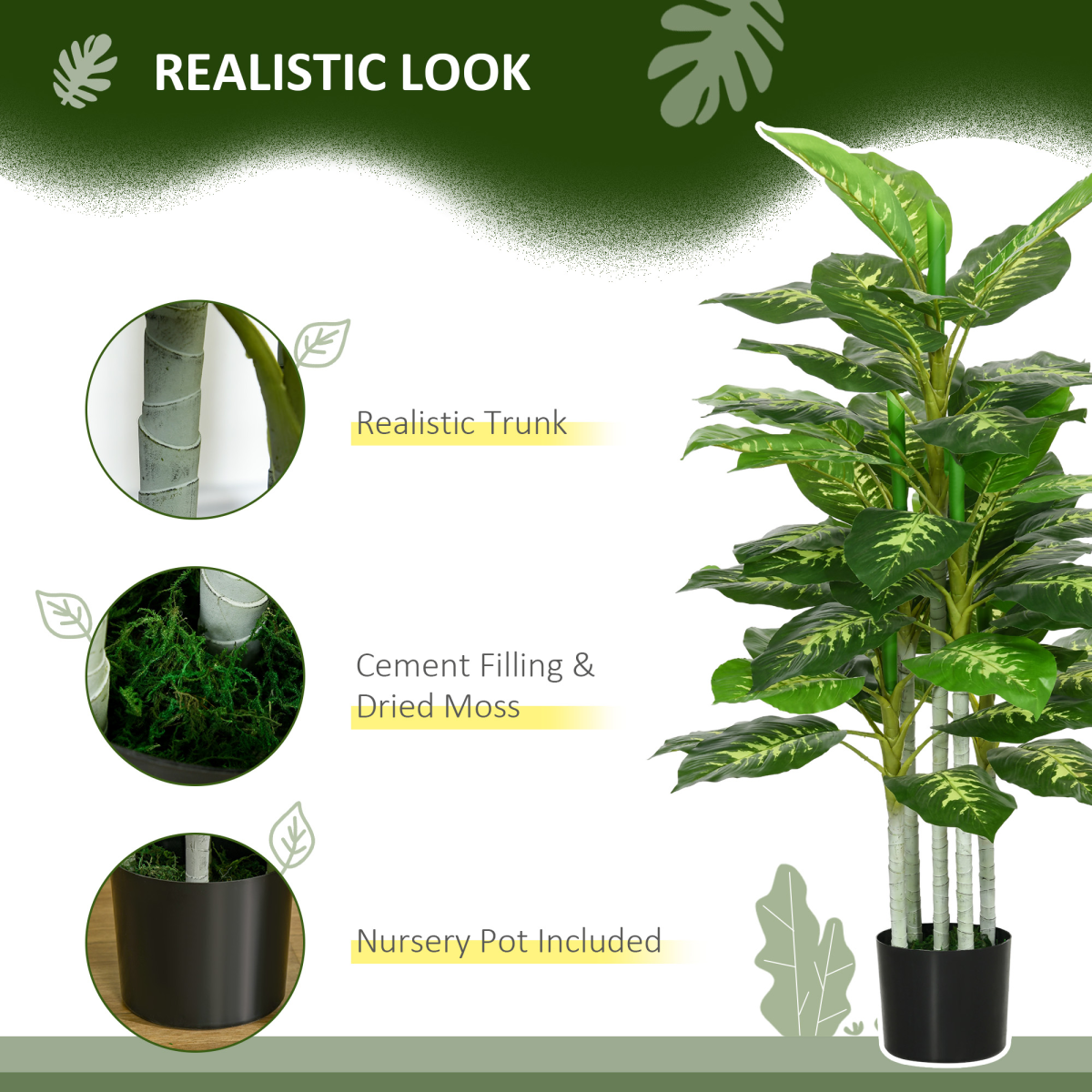 HOMCOM Artificial Evergreen Tree Fake Plant in Pot Indoor Outdoor Decor