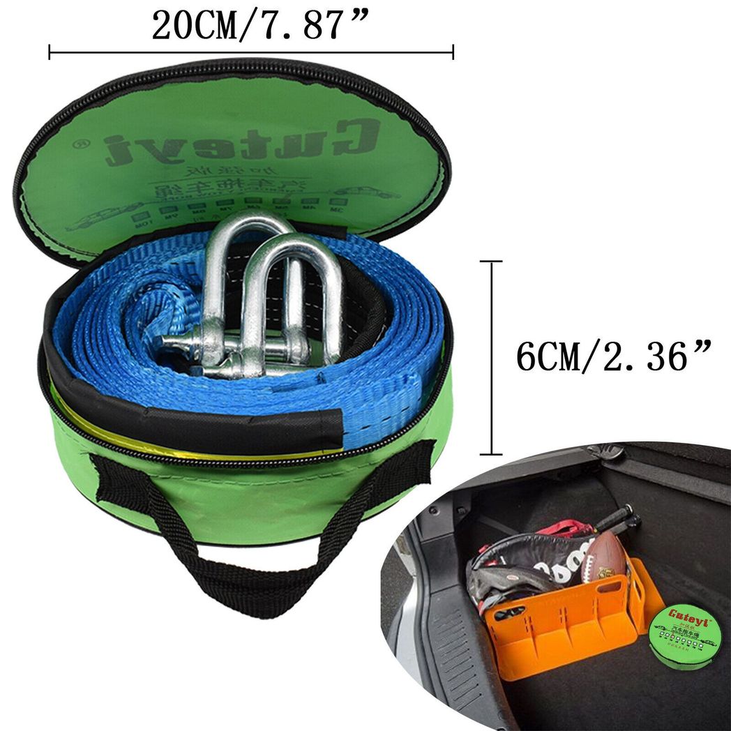 Heavy Duty 8 Tonne Tow Rope, 5m Recovery Strap with Two Shackles & Reflective Tape – Road Recovery, Blue