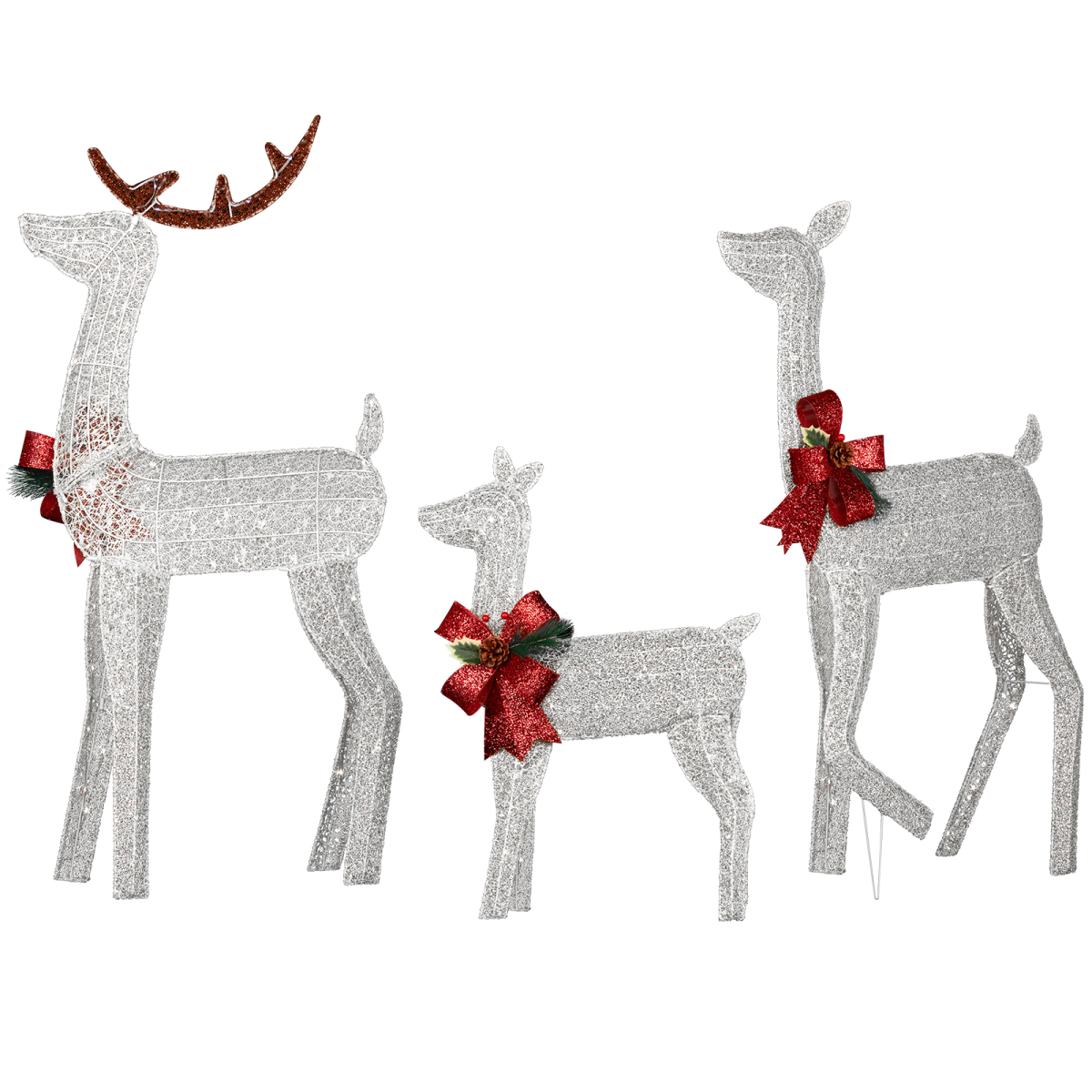 Lighted Christmas Reindeer Family – 3 Piece Outdoor Set with 200 White Lights & Ground Stakes