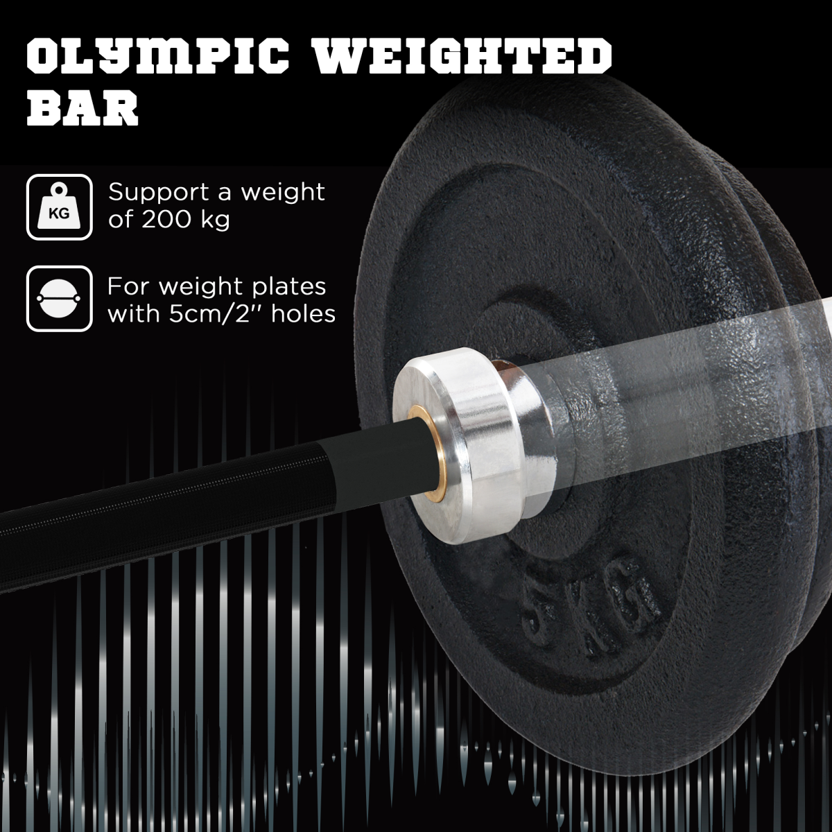 SPORTNOW 210cm Barbell Bar for 2"/5cm Weight Plates, 20kg with 200kg Capacity – Home Gym Weight Lifting Bar