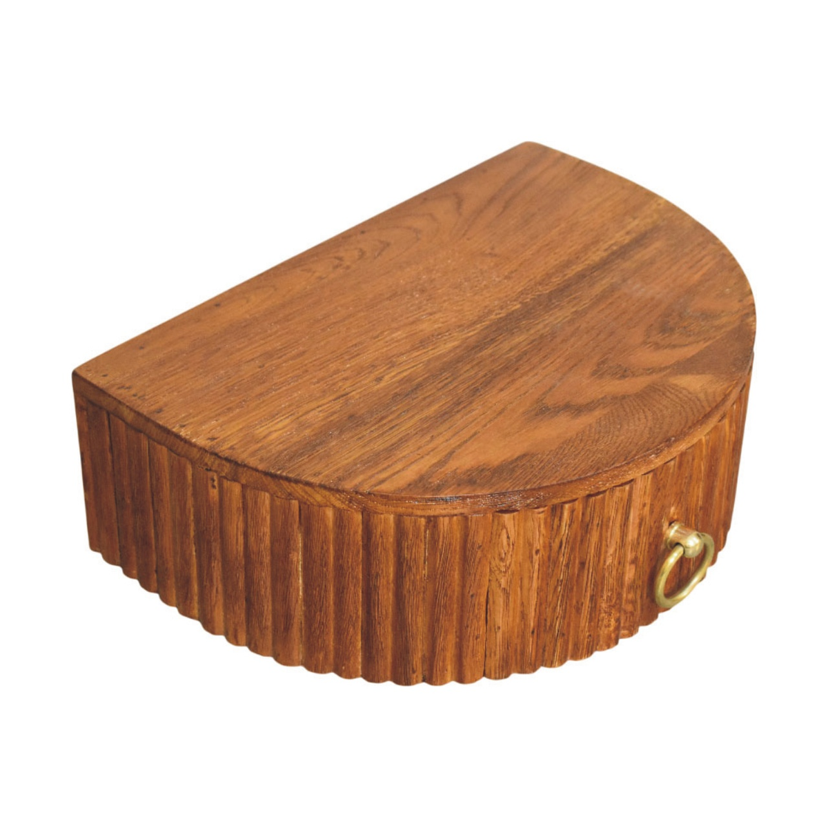 Artisan Furniture Ring Pull Wall Mounted Nightstand, 1 Drawer & Ribbed Half-Moon Form – Tiger Oak, Brown