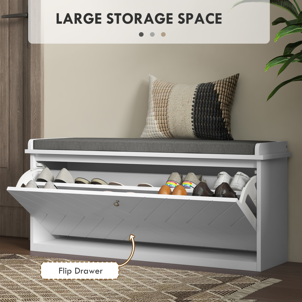 HOMCOM Shoe Bench with Flip Drawer & Padded Cushion – Holds 10 Pairs, Hallway Storage Seat, White