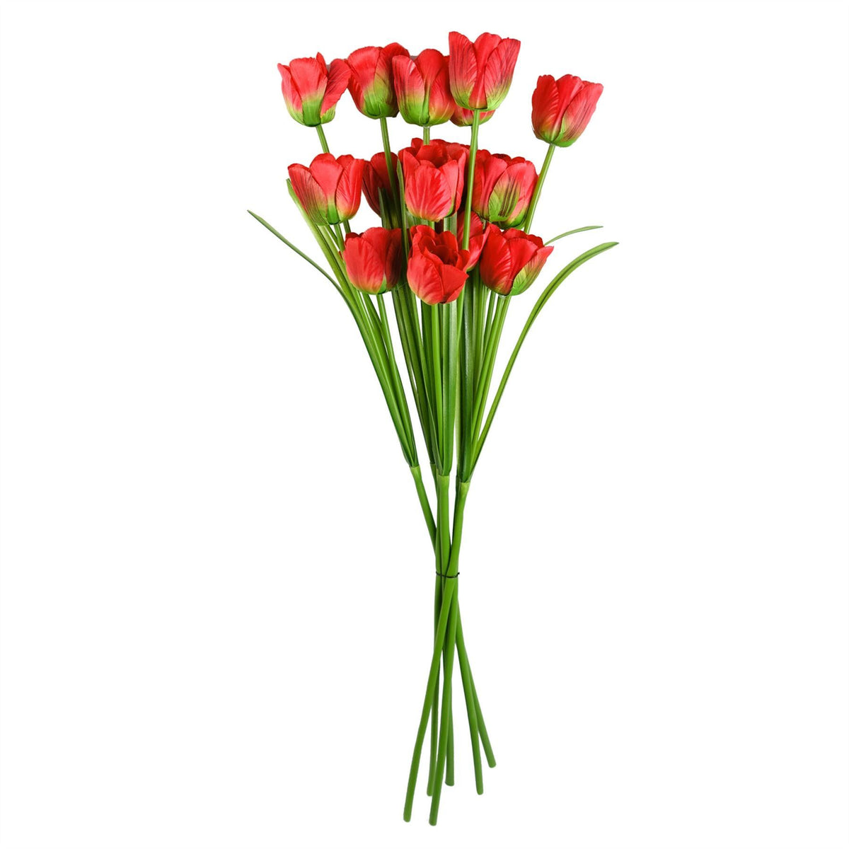 Leaf 80cm Artificial Tulip Stem with Three Silk Flowers and Wired Stem – Red