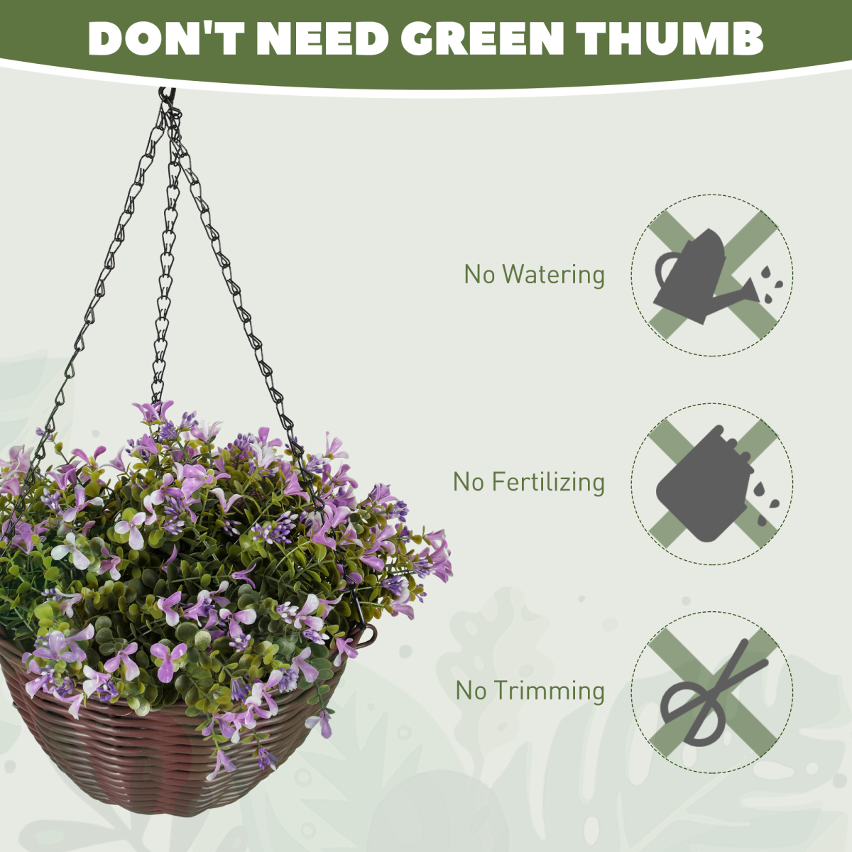 Artificial Hanging Basket with Purple Flowers & Lush Foliage – Maintenance-Free Home & Office Decor