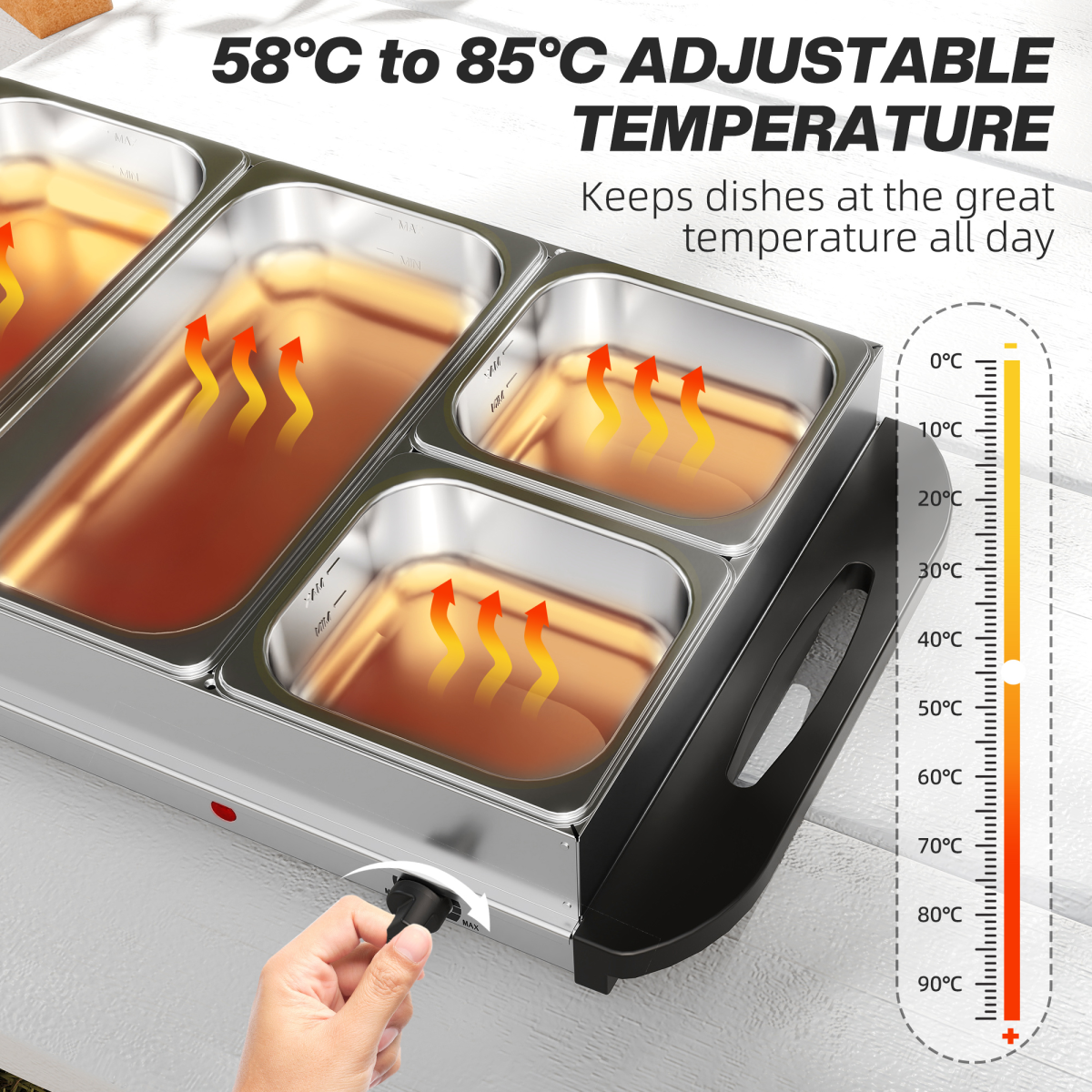 HOMCOM Electric Food Warmer with 5 Trays and Lids, 9.2L Buffet Server – Adjustable 58-85°C, Silver