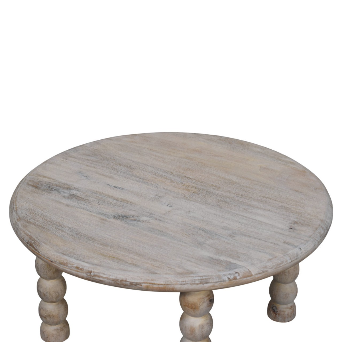 Artisan Furniture Solid Wood Spindle Coffee Table with Turned Legs & Round Top – Salted Oak Finish, Grey