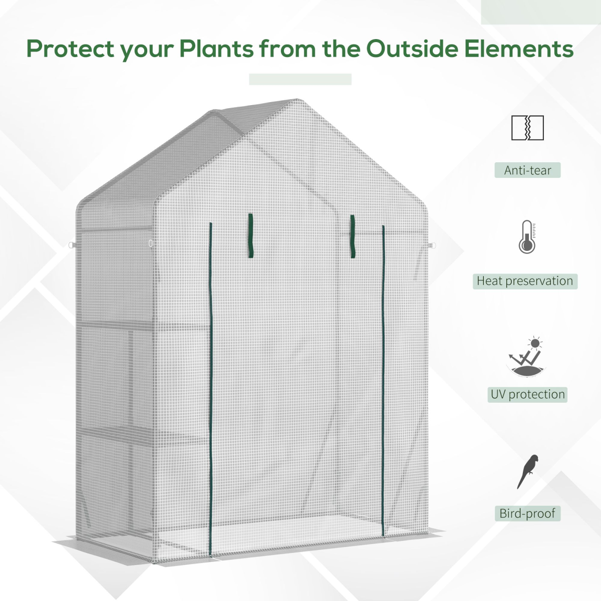 Outsunny Portable Outdoor Greenhouse with Two Wire Shelves and Zippered Door – Gardening Plant Grow House