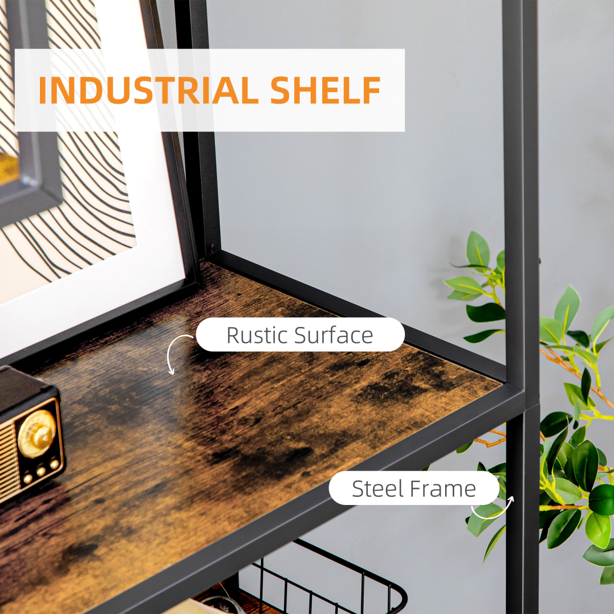 HOMCOM 7-Tier Industrial Bookshelf with Steel Frame and Anti-Tipping Straps – Free Standing Study Storage