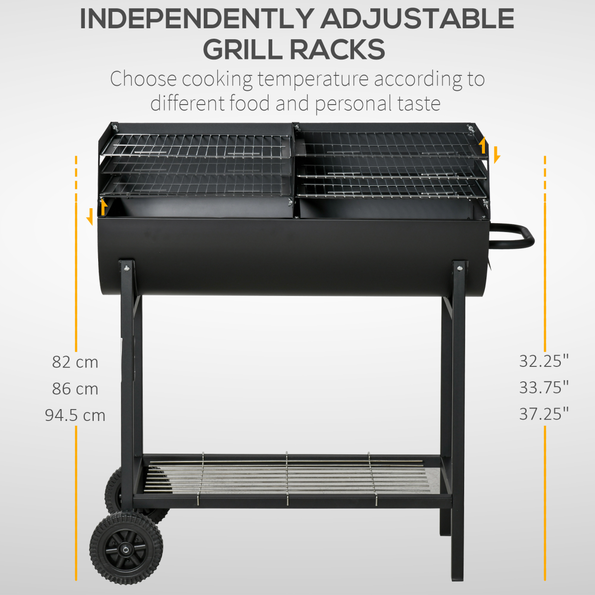 Outsunny 2-Grill Charcoal BBQ with Wheels, Adjustable Height and Mesh Shelf – Steel Backyard Barbecue, Black