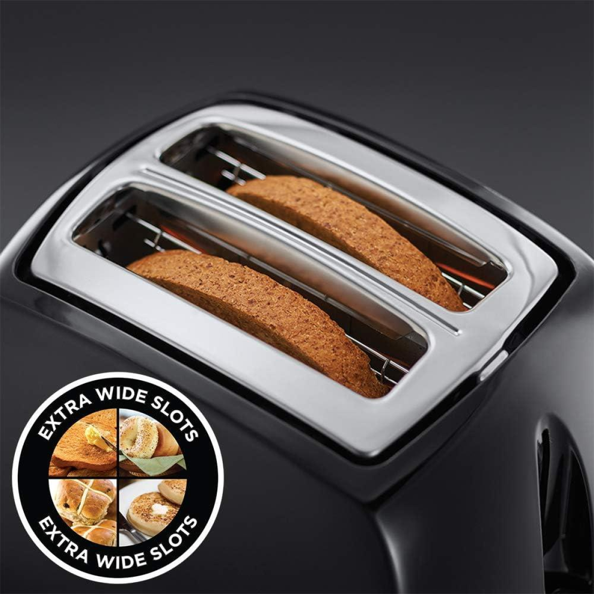 Russell Hobbs Textures 2-Slice Toaster 850W with Wide Slots & Variable Browning – Black, 21641