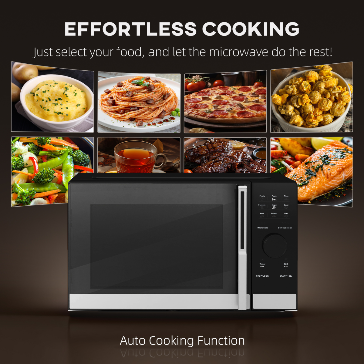 HOMCOM 23L Digital Microwave Oven with Auto Cook, 10 Power Levels, Eco Mode & Glass Turntable