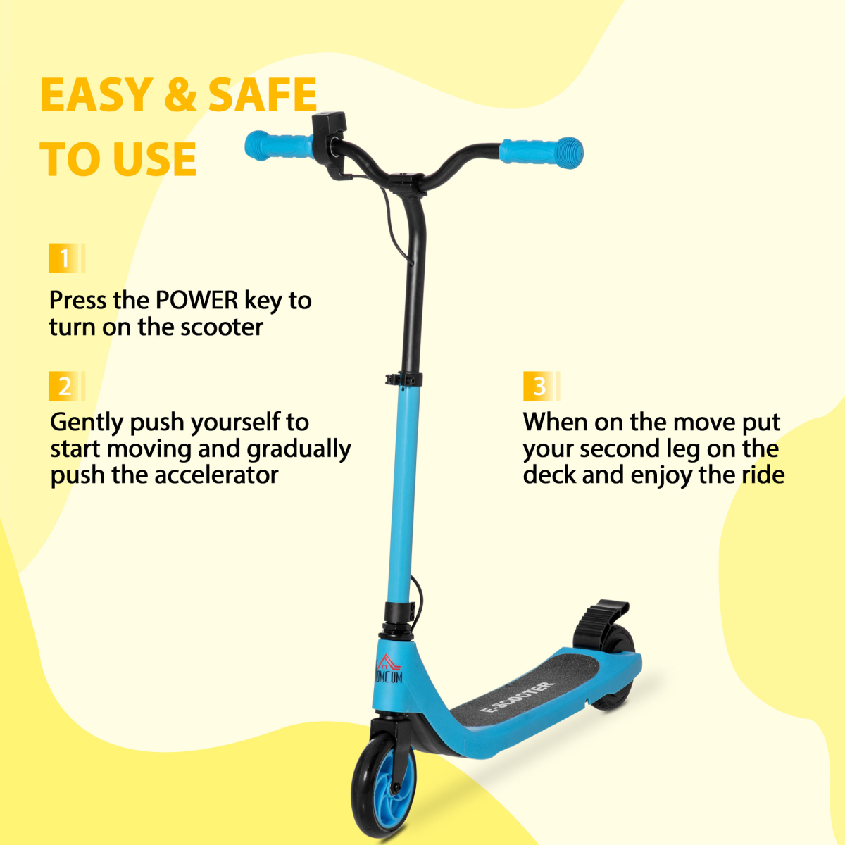 HOMCOM 120W Kids Electric Scooter with Battery Level Display & Rear Brake – Adjustable Height, Ages 6+, Blue