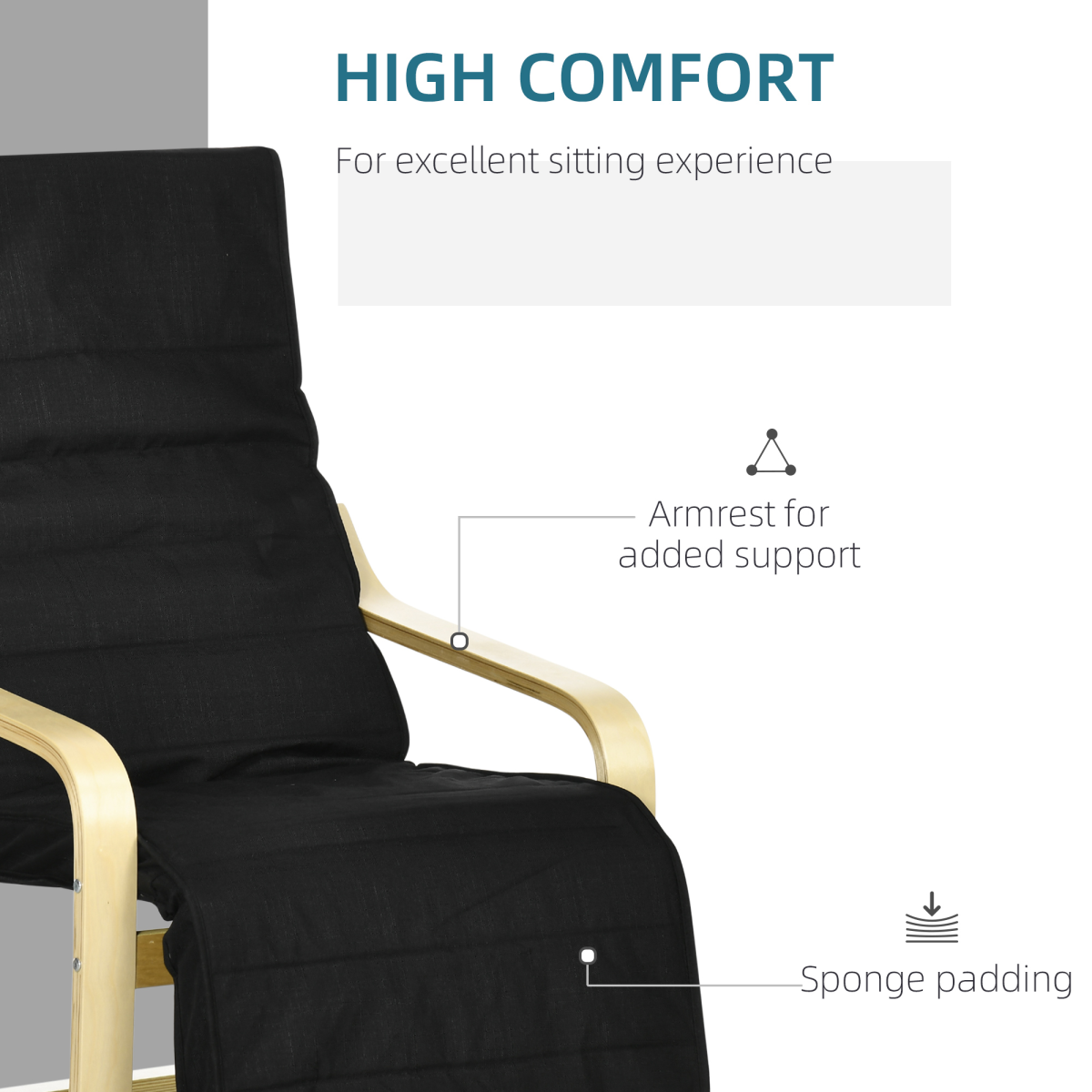 HOMCOM Modern Lounge Recliner Chair with 5-Level Adjustable Footrest – Padded Armchair, Black