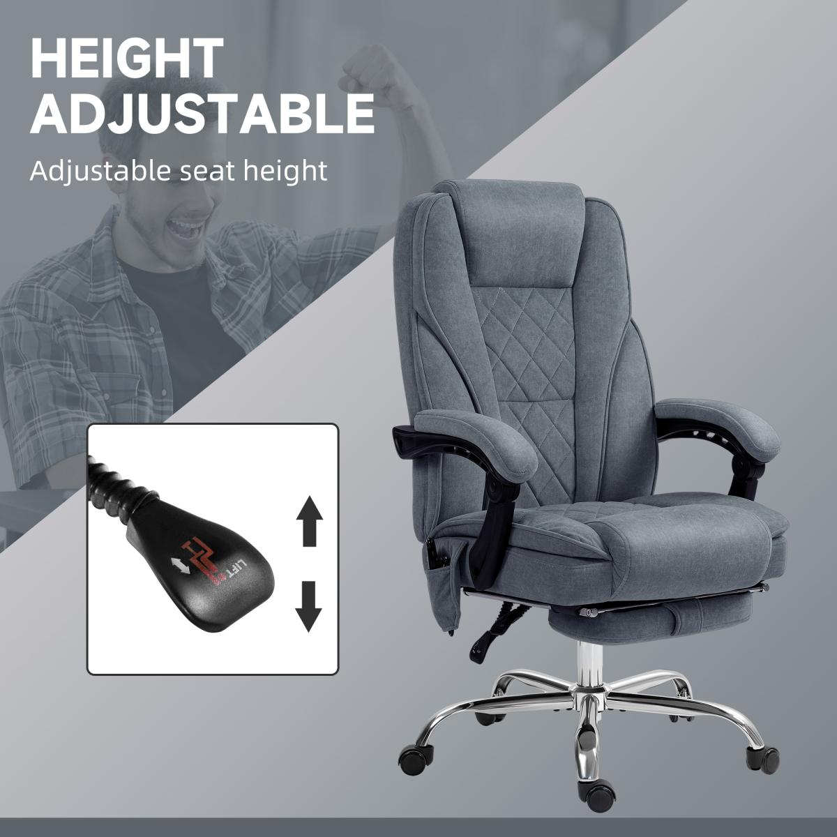 Heated Massage Office Chair with Footrest, Remote & 135° Recline – Home Office Relaxation Chair, Dark Grey Velvet