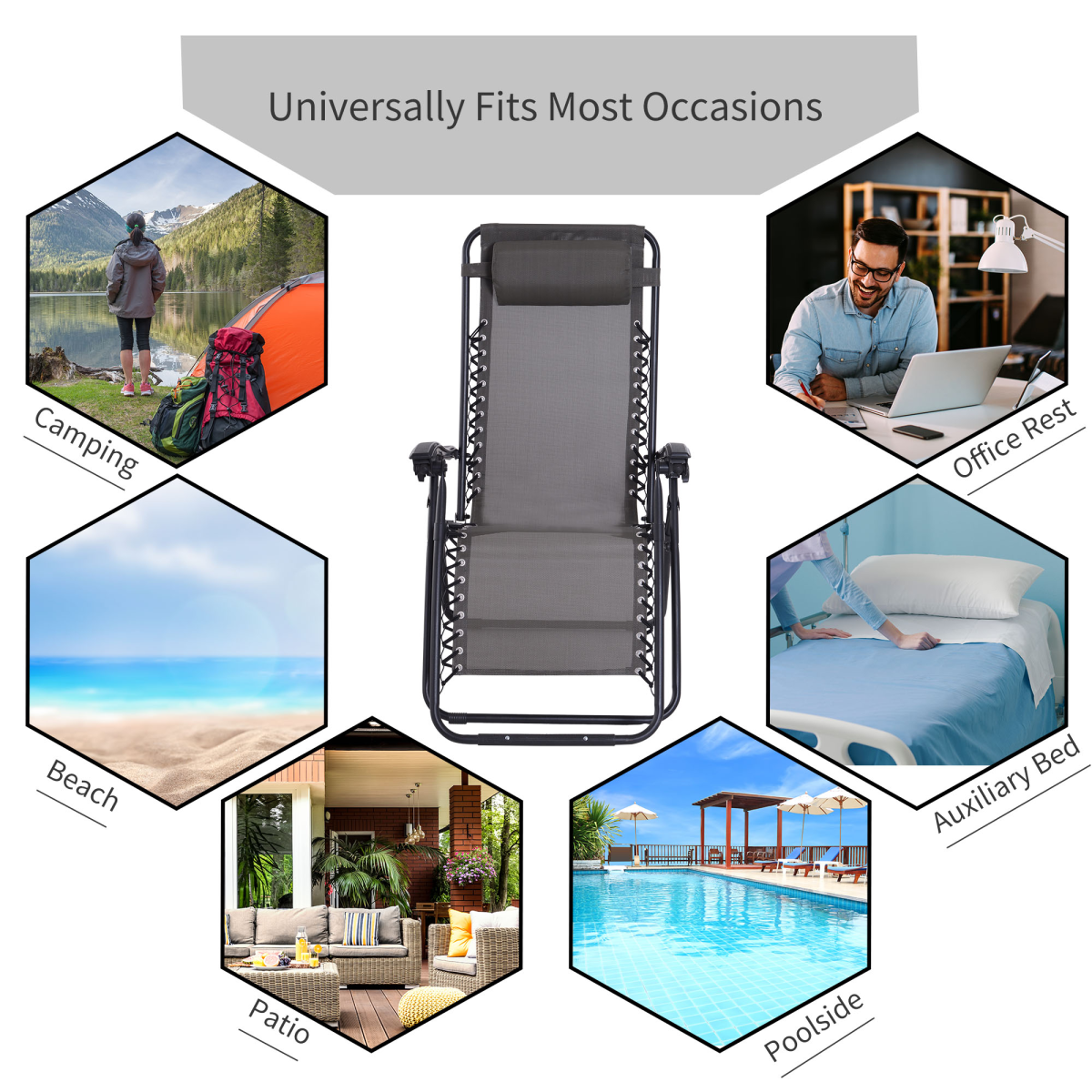Outsunny Zero Gravity Garden Lounger with Padded Headrest – Folding Steel Frame Reclining Sun Chair