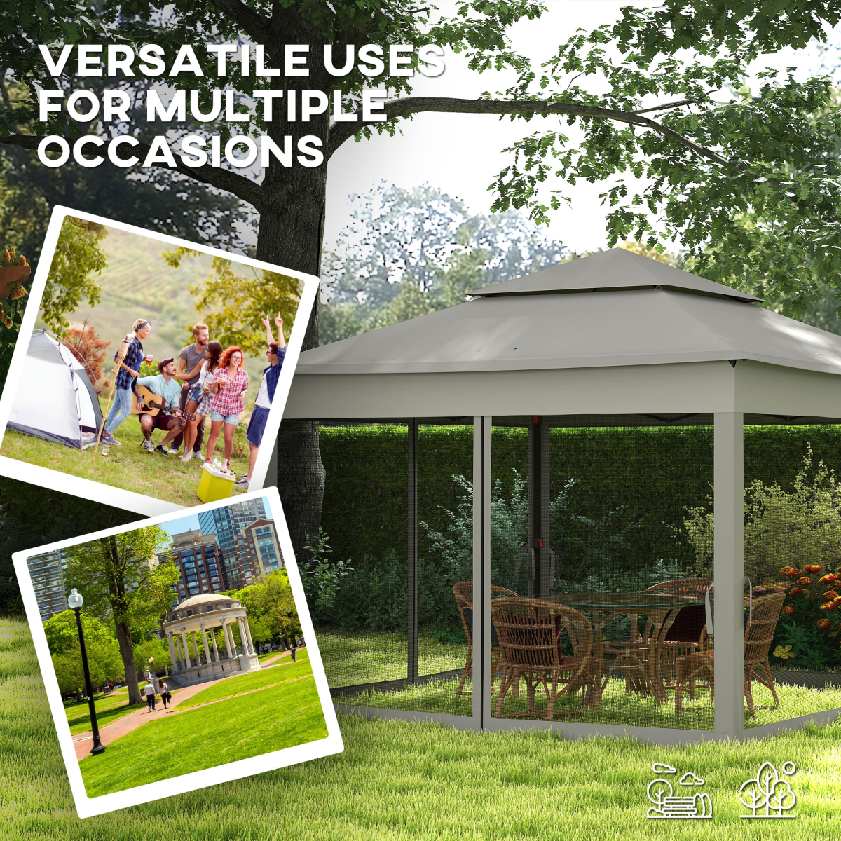 Outsunny 3.25m Pop-Up Gazebo with Net Curtains & Drainage Holes – Folding Party Tent, Dark Grey