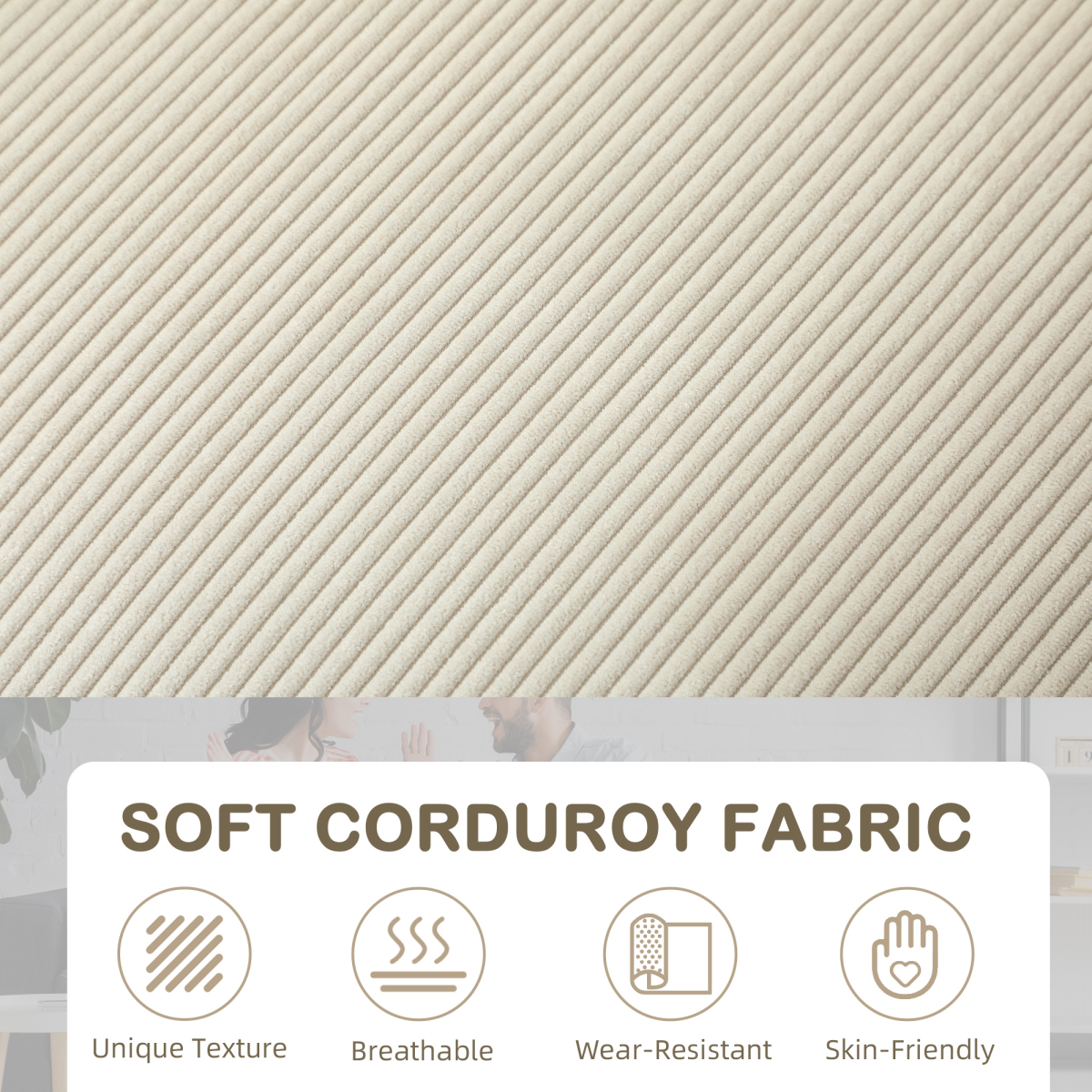 HOMCOM Corduroy Sofa wide track arm detail