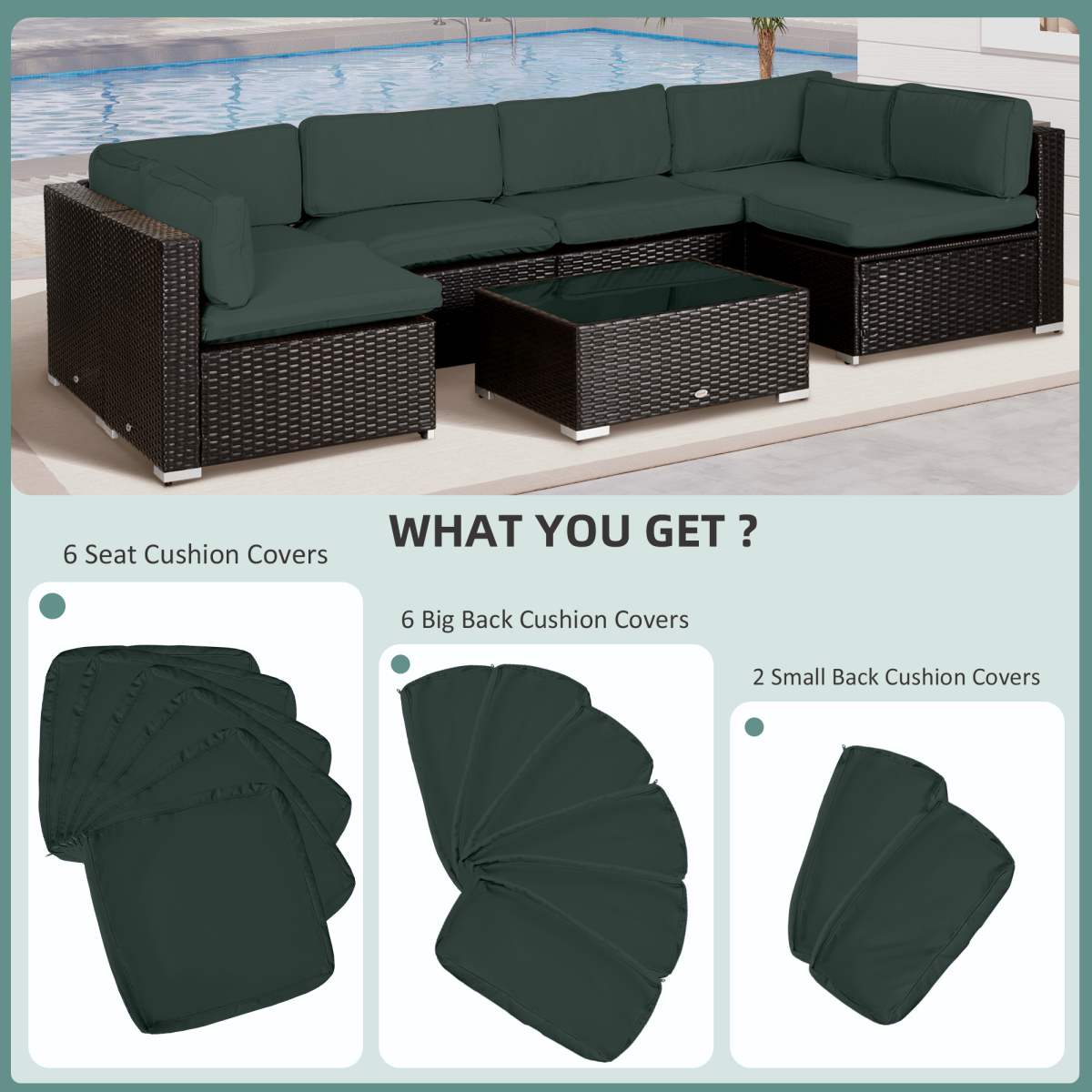 Outsunny Replacement Cover Set for Garden Rattan Sofa – 14-Piece Polyester Cushion Covers, No Cushions, Grey