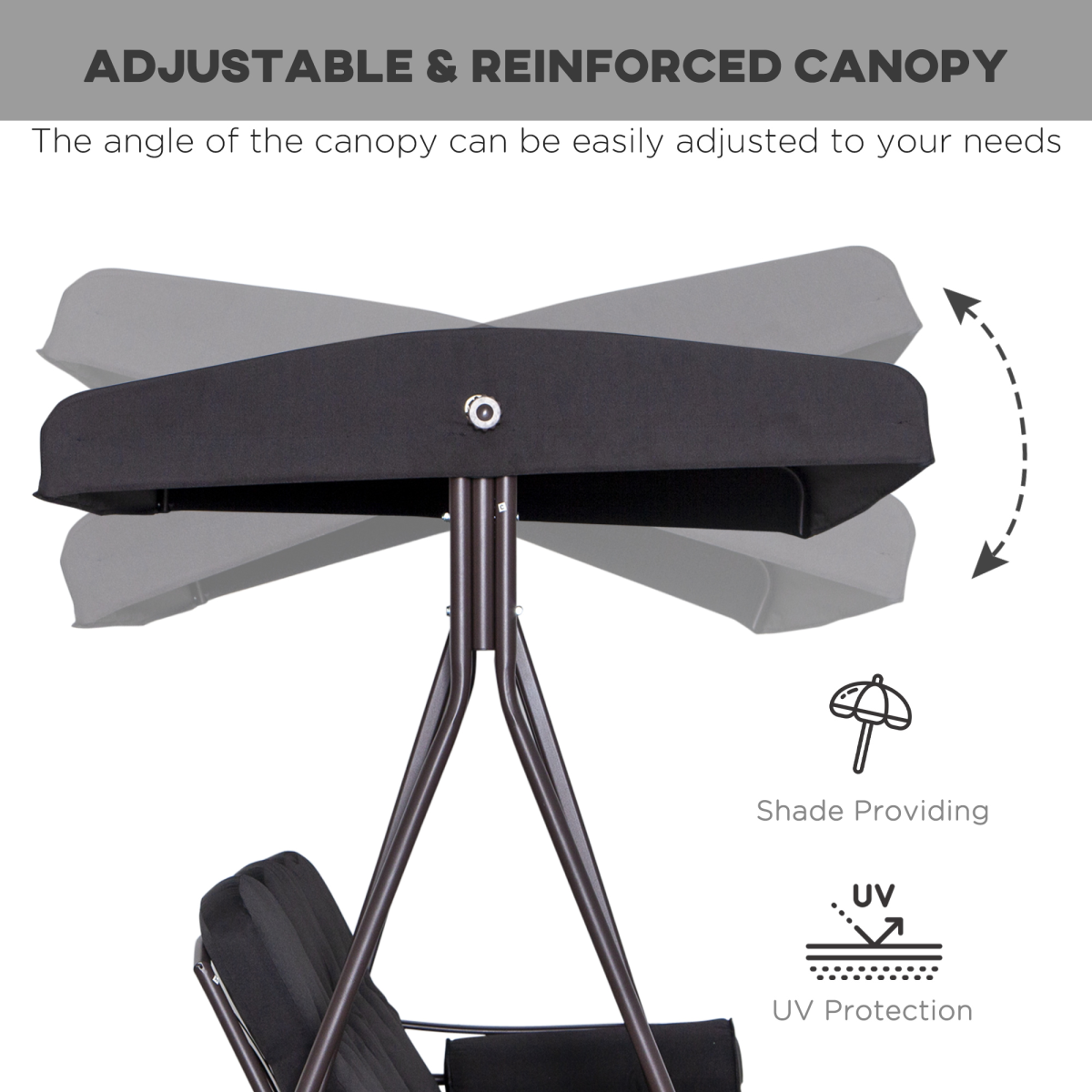 Outsunny 3-Seater Patio Swing Chair with Adjustable Canopy & Side Cup Trays – Garden Swing Bench, 360kg, Black