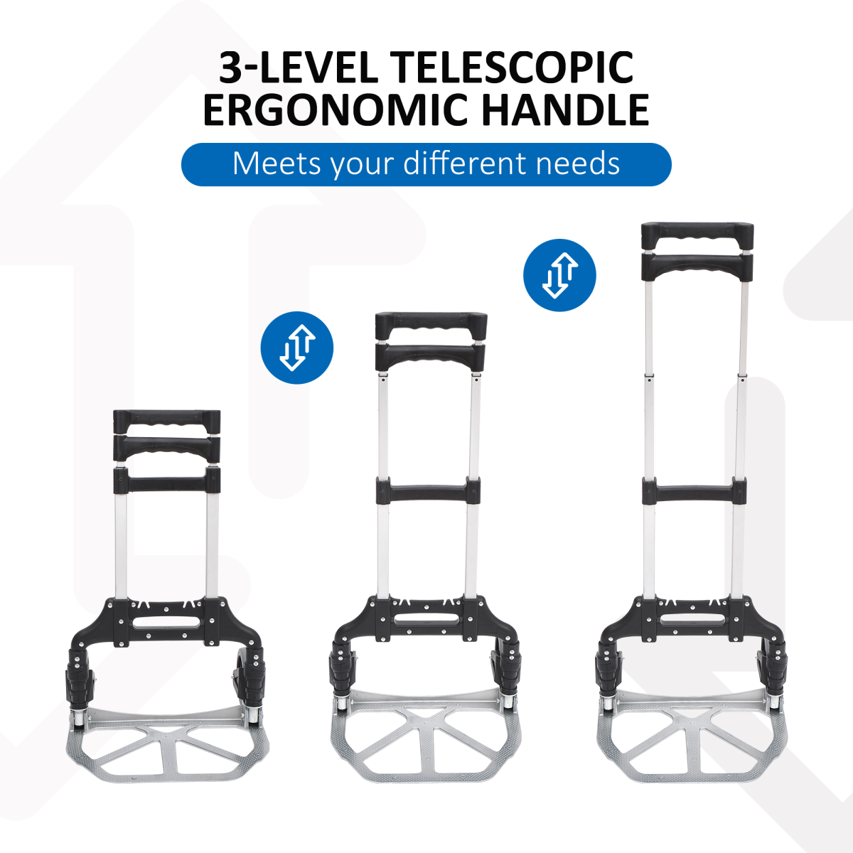 Folding Aluminium Hand Truck with 154lb Capacity – Adjustable Height Cargo Cart for Moving and Storage, Silver