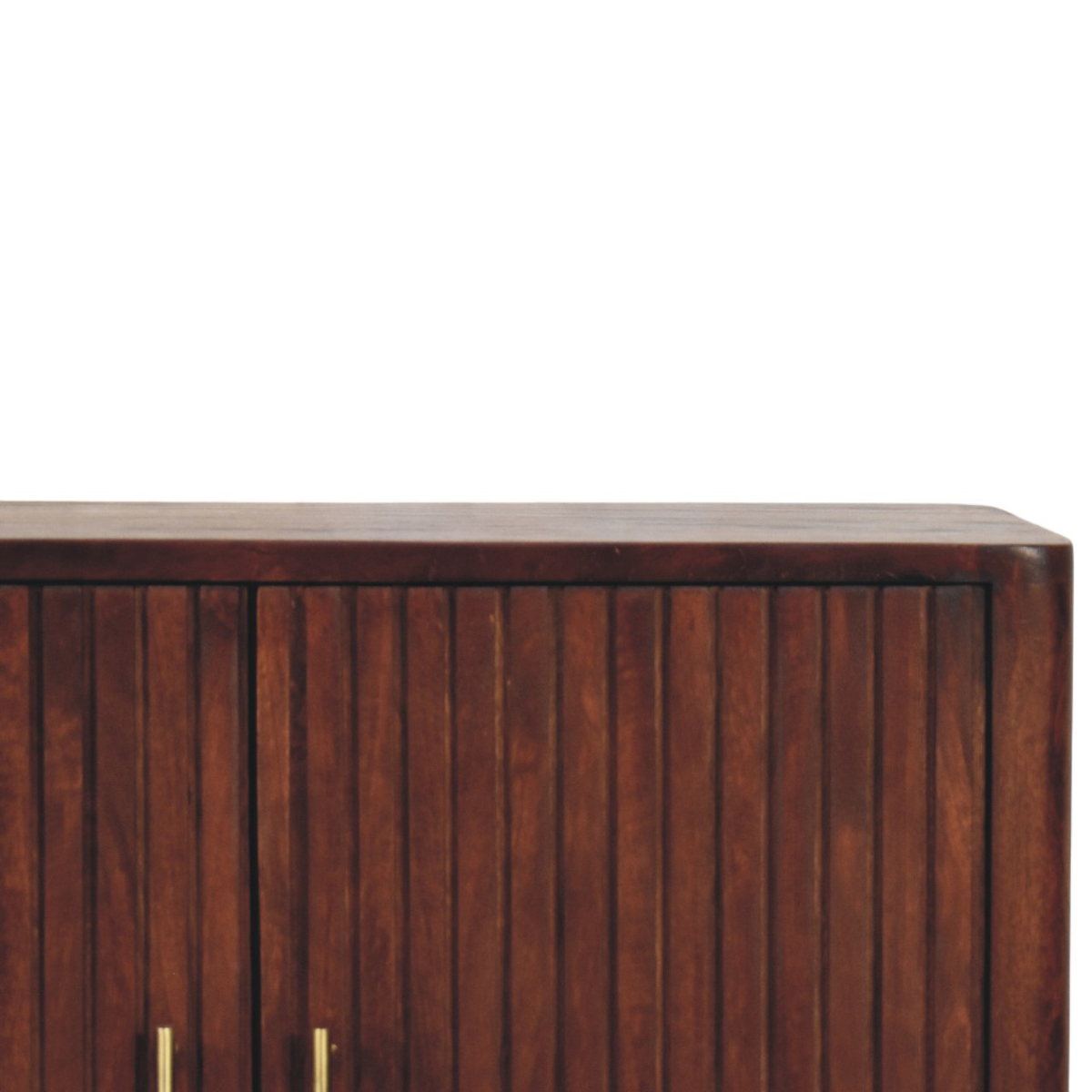 Artisan Furniture Cavallo Solid Mango Wood Cabinet with 2 Doors & Fluted Detailing – Brass Handles, Winewood Oak