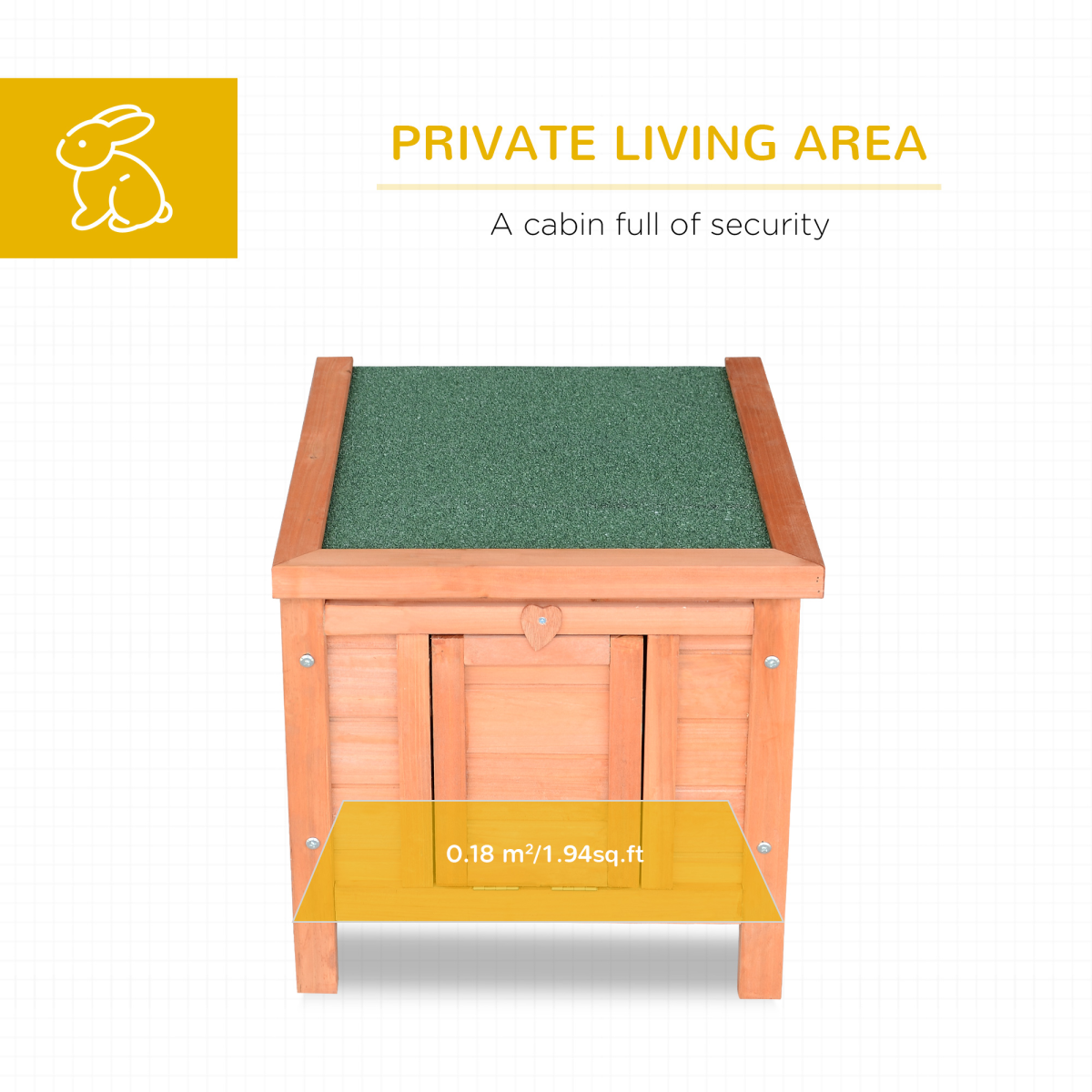 Pawhut Wooden Rabbit Hutch with Drawbridge Ramp, Roof Hatch and Heart-Shaped Lock – Small Animal House