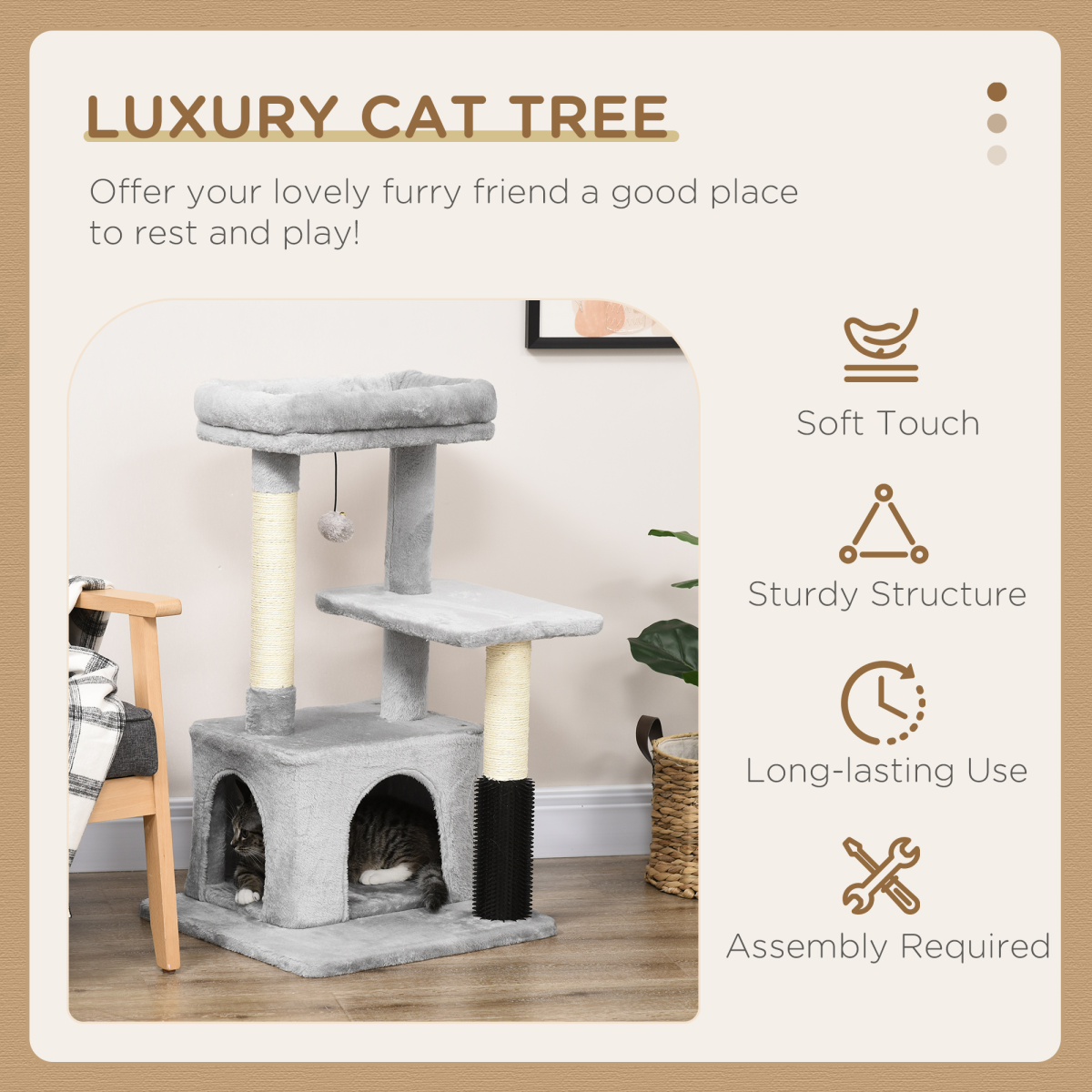 Pawhut Multi-Level Cat Tree with Sisal Scratching Posts, Padded Bed & Hanging Toy – Climbing Activity Centre