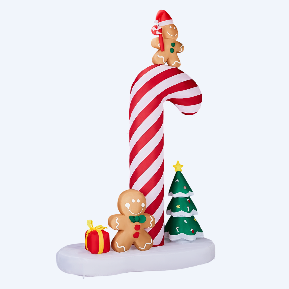 2.45m Light-Up Inflatable Candy Cane with Gingerbread Men – Christmas Blow-Up Decoration with Built-In LEDs