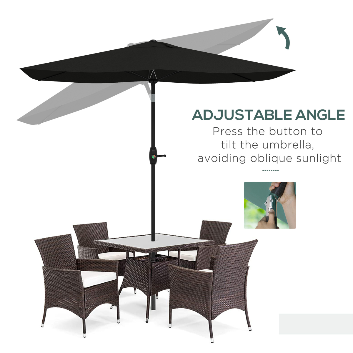 Outsunny 2 x 3m Rectangular Garden Parasol with Crank Handle & Tilt, UV Resistant – Patio Sunshade, Black