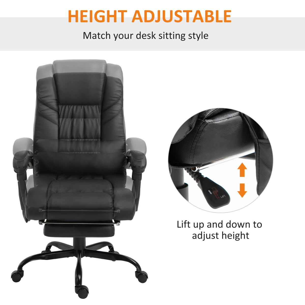 6-Point Massage Racing Office Chair with Remote Control – Padded PU Leather, Adjustable Backrest