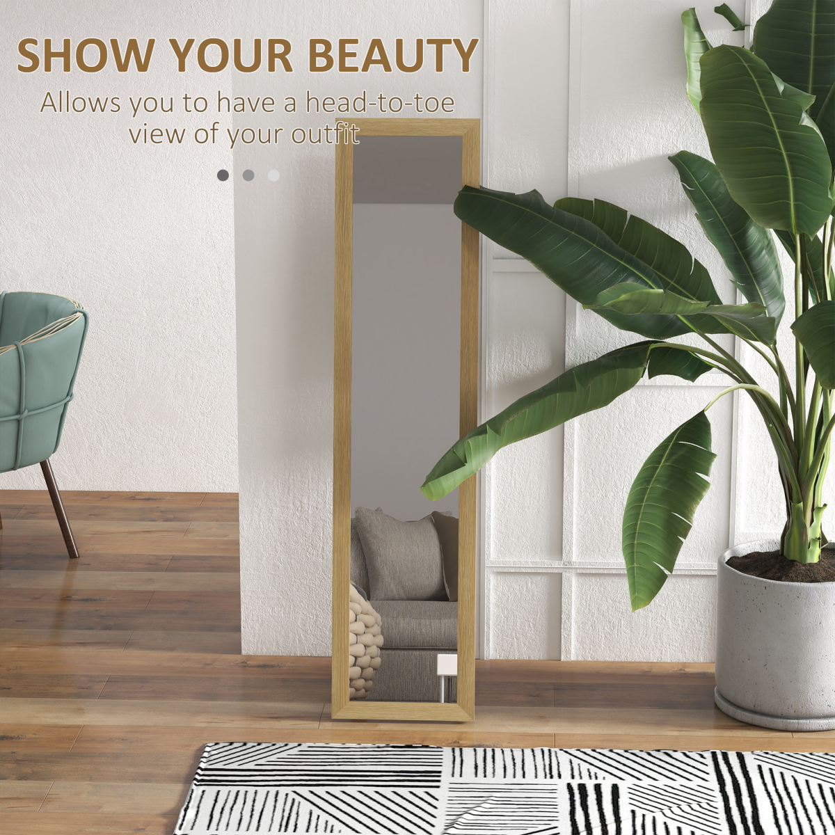 HOMCOM Farmhouse Full Length Mirror – Wall Hanging or Freestanding Dressing Mirror, Wood Effect Frame
