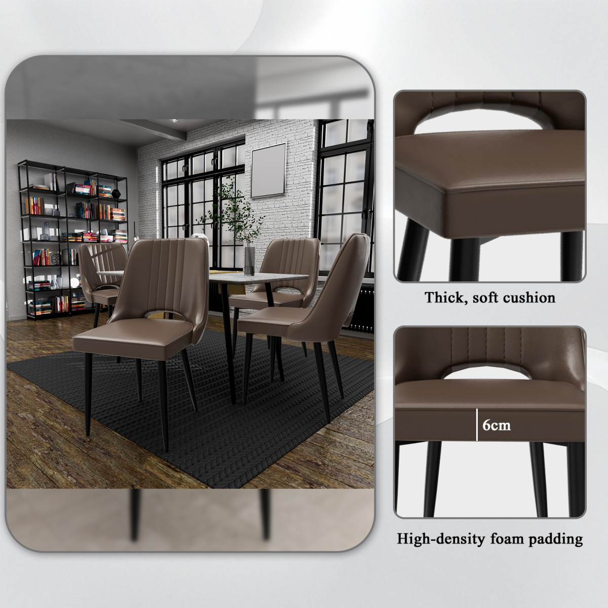 Scandinavian Faux Leather Dining Chair with Cut-Out High Back & Padded Seat – Kitchen & Living Room Seating