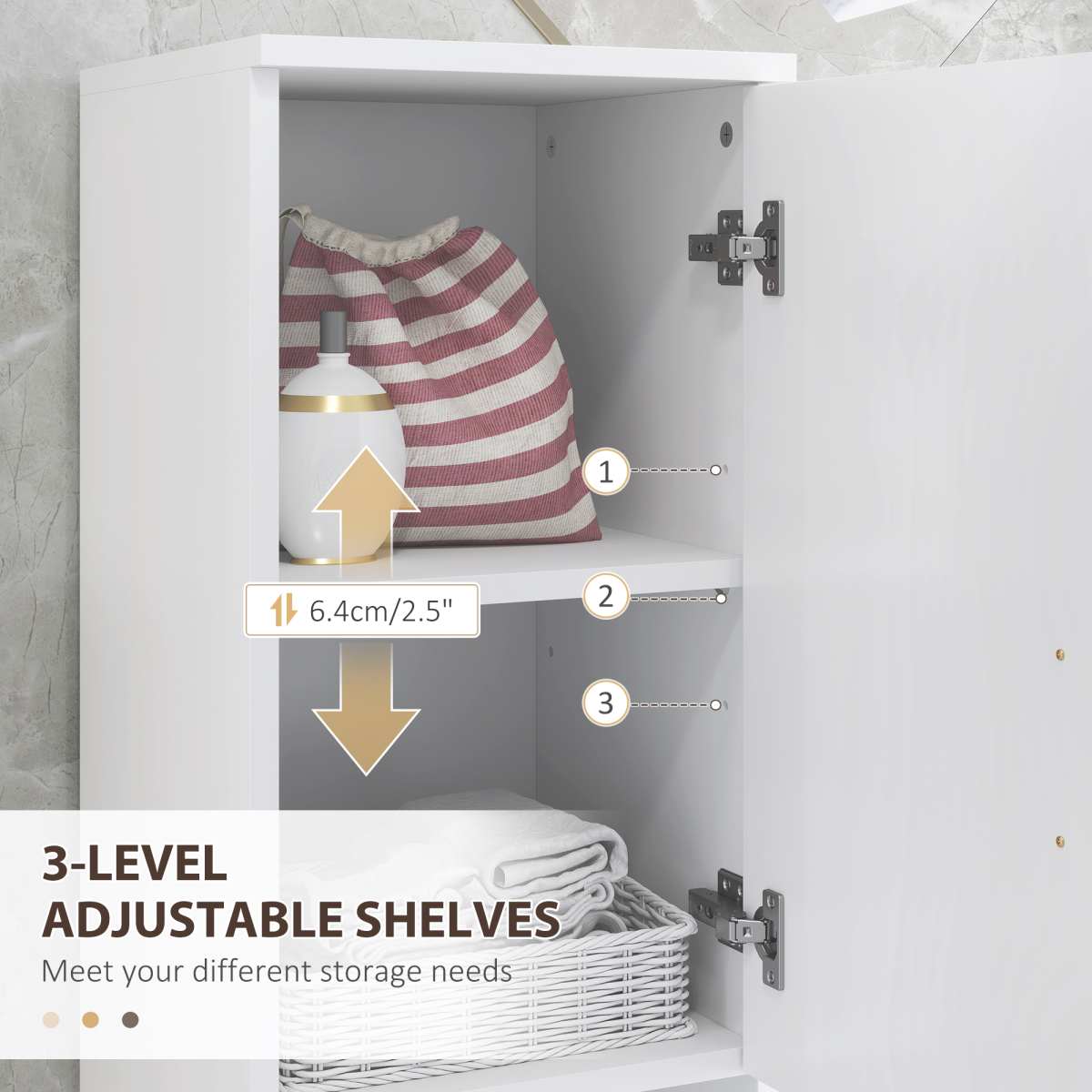 kleankin Tall Slim Bathroom Cabinet with Soft Close Doors & Open Shelves – Freestanding Storage, White