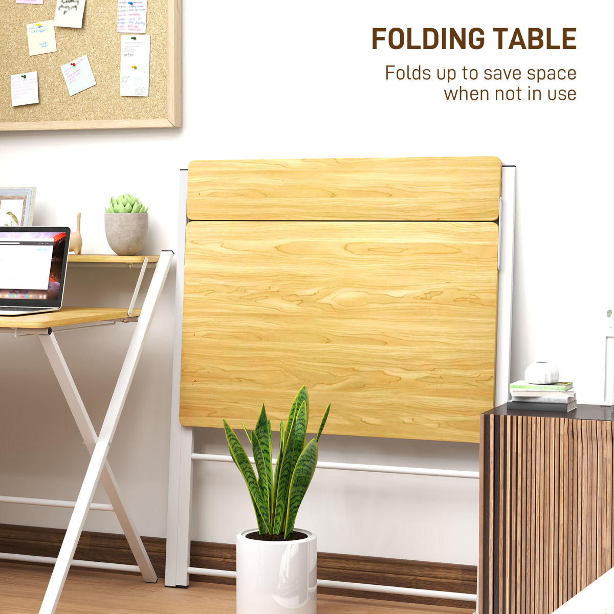 HOMCOM Folding Desk with 2-Tier Shelf – Space-Saving Home Office Computer Table, Maple Wood-Effect