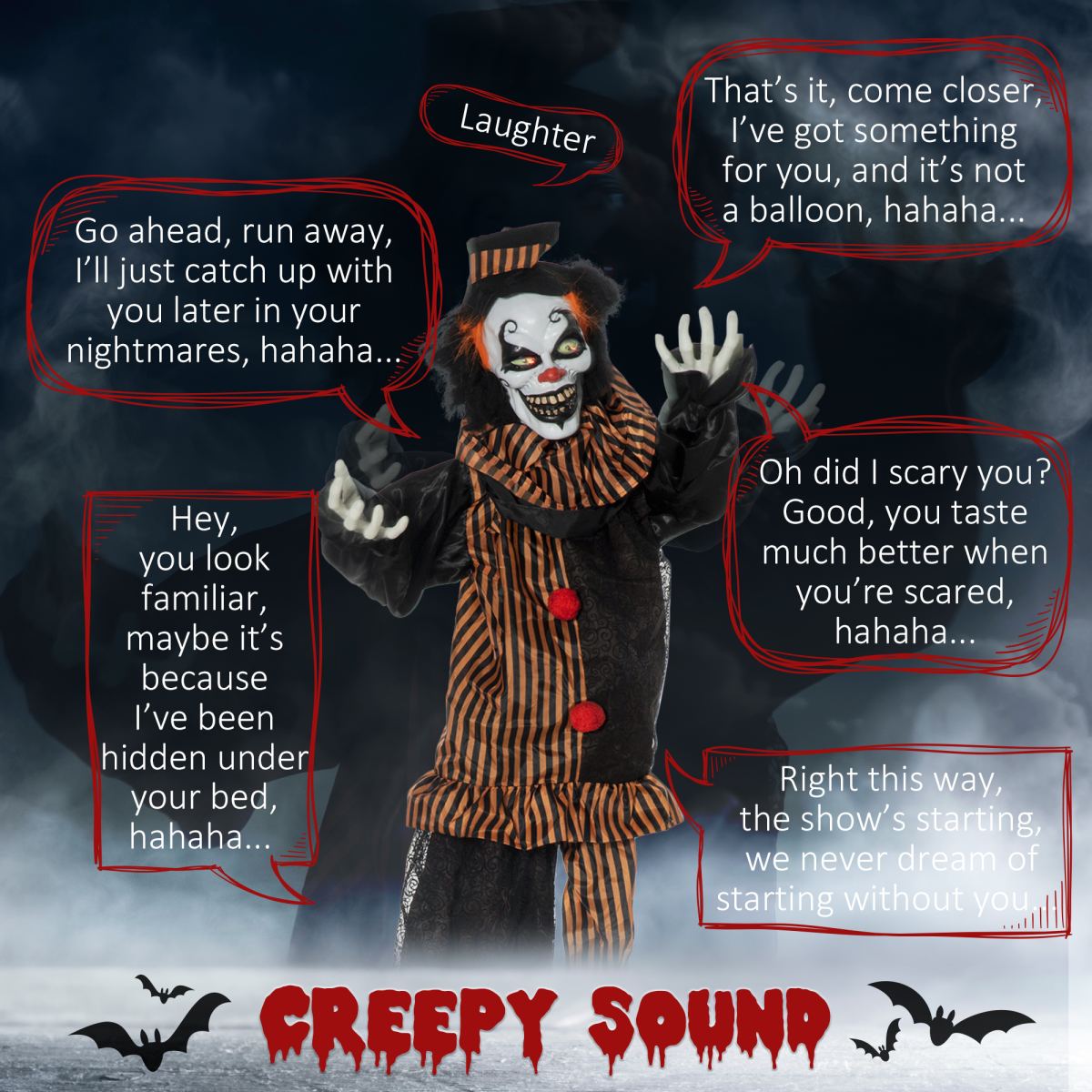 HOMCOM 67 Inch Life Size Halloween Talking Circus Clown with Light-Up Eyes and Laughter – Indoor/Covered Outdoor