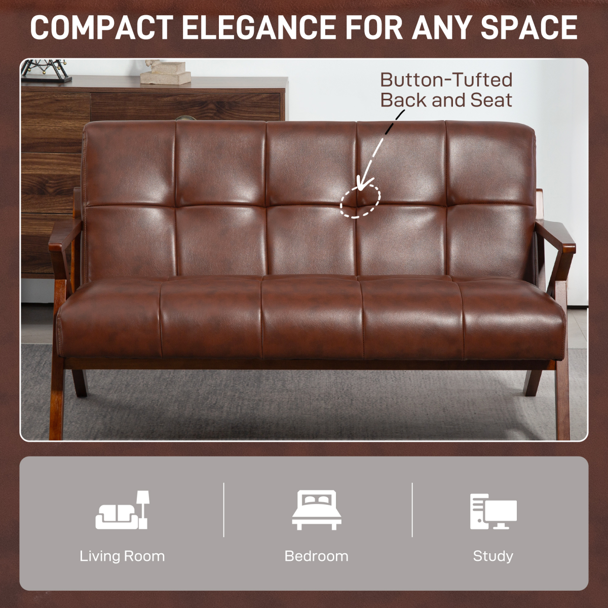 HOMCOM compact sofa wood frame detail