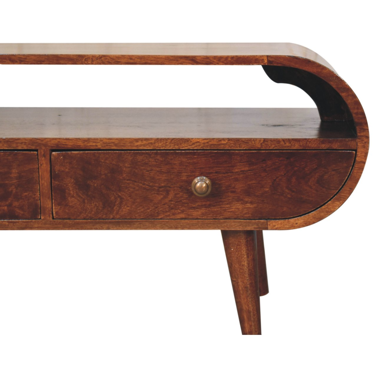 Artisan Furniture California Walnut Circular TV Stand – Solid Mango Wood, 2 Drawers & Open Slot, Brown