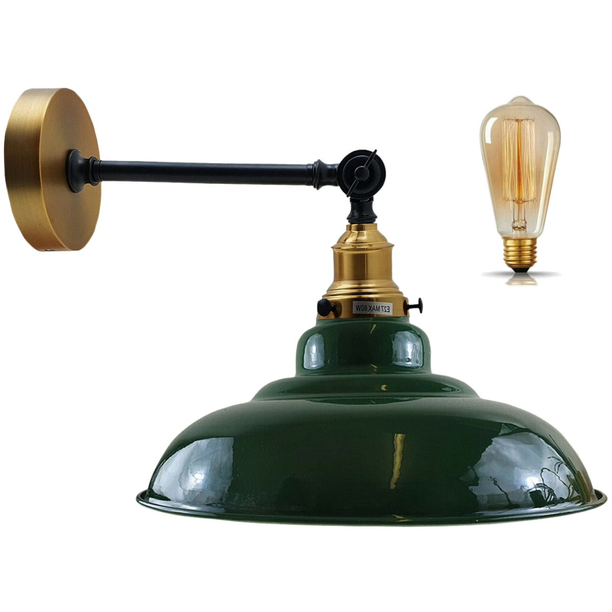 LEDSone Green Metal Shade Adjustable Swing Arm Wall Light – Industrial Loft Style Wall Sconce, Bulb Included