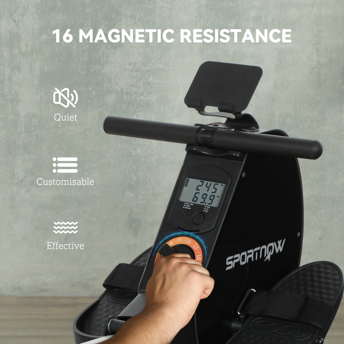 SPORTNOW Folding Magnetic Rowing Machine with 16 Resistance Levels, Dual Aluminium Rails & LCD Monitor – Home Rower