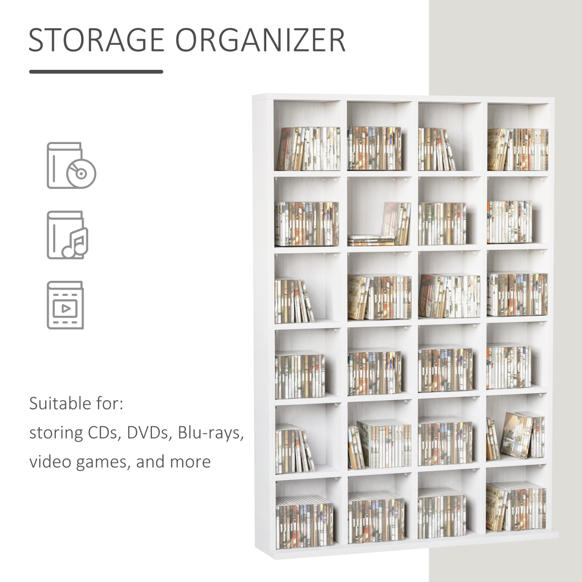 HOMCOM 6-Tier Wooden DVD & CD Media Storage Shelf – Slim Display Bookcase