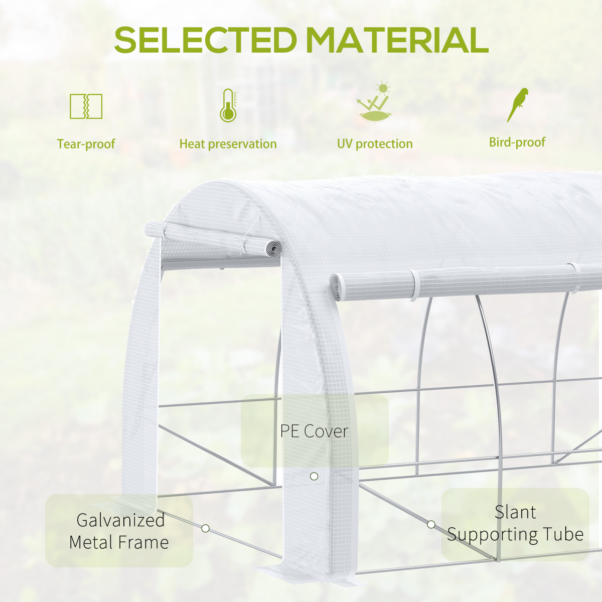 Outsunny 4 x 3 x 2m Walk-in Polytunnel Greenhouse with Steel Frame, Roll-Up Sides & 8 Windows, White