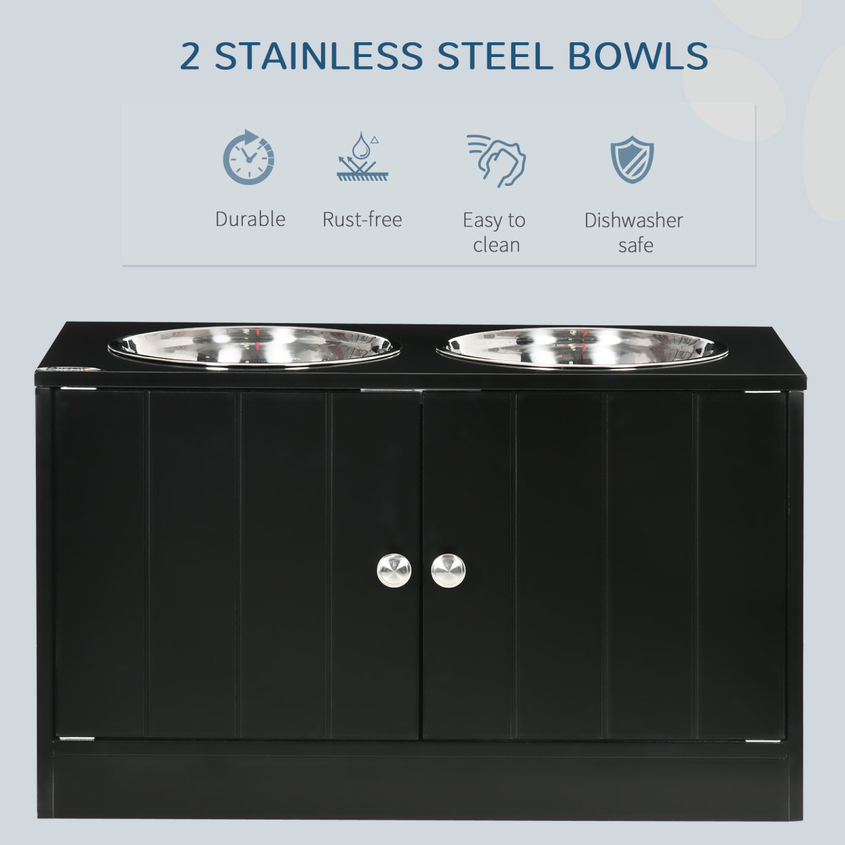 PawHut Raised Dog Bowls with Storage Cabinet – Elevated Feeding Station Stand for Large Dogs, Black