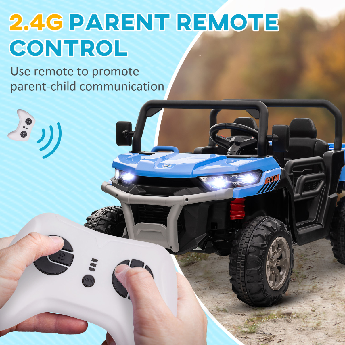 HOMCOM 12V Two-Seater Kids Electric Ride-On Truck with Electric Bucket, Remote Control & LED Lights – Blue