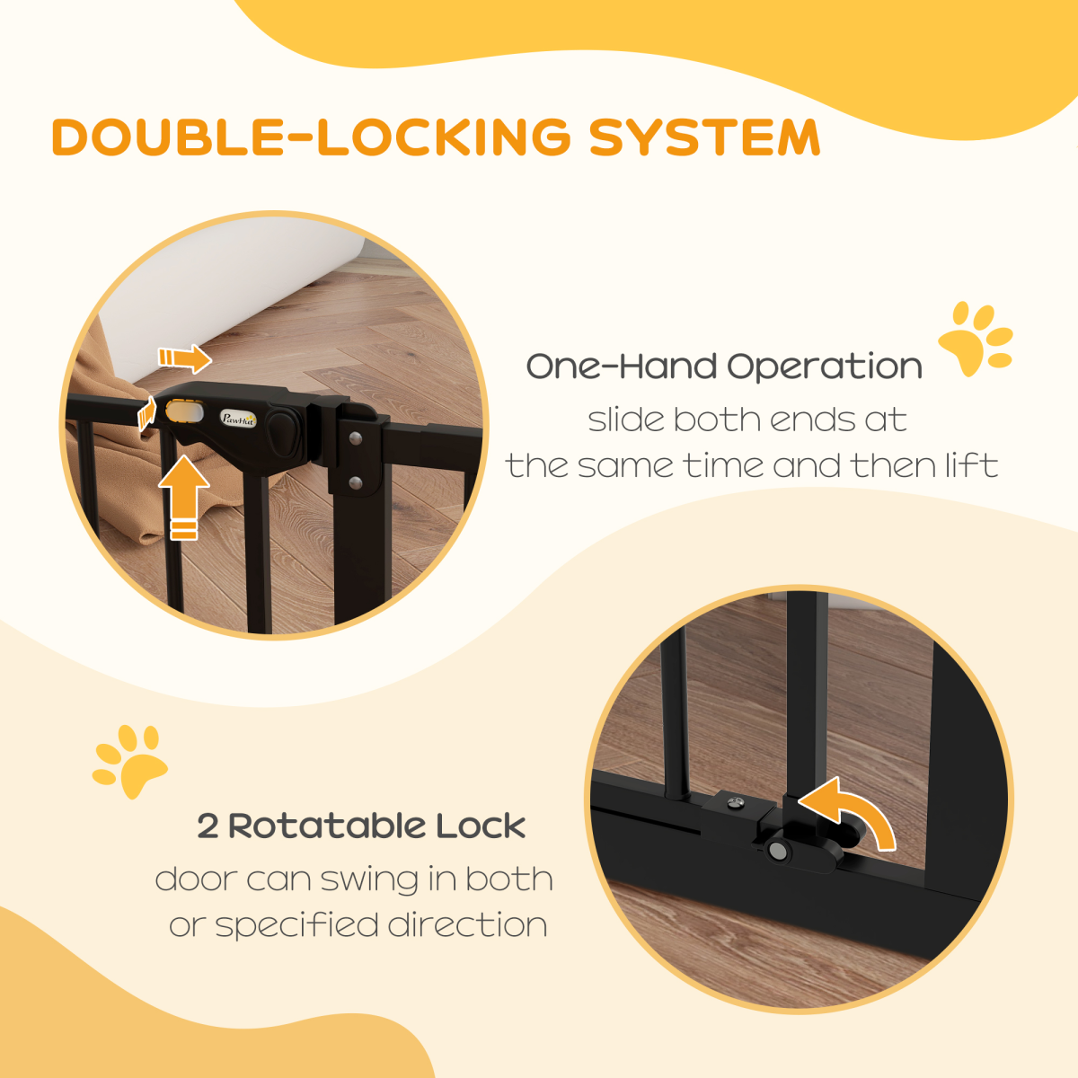 PawHut Adjustable Safety Gate with 2 Extensions and 4 Screws – Pet Gate for Doors and Stairs, Black