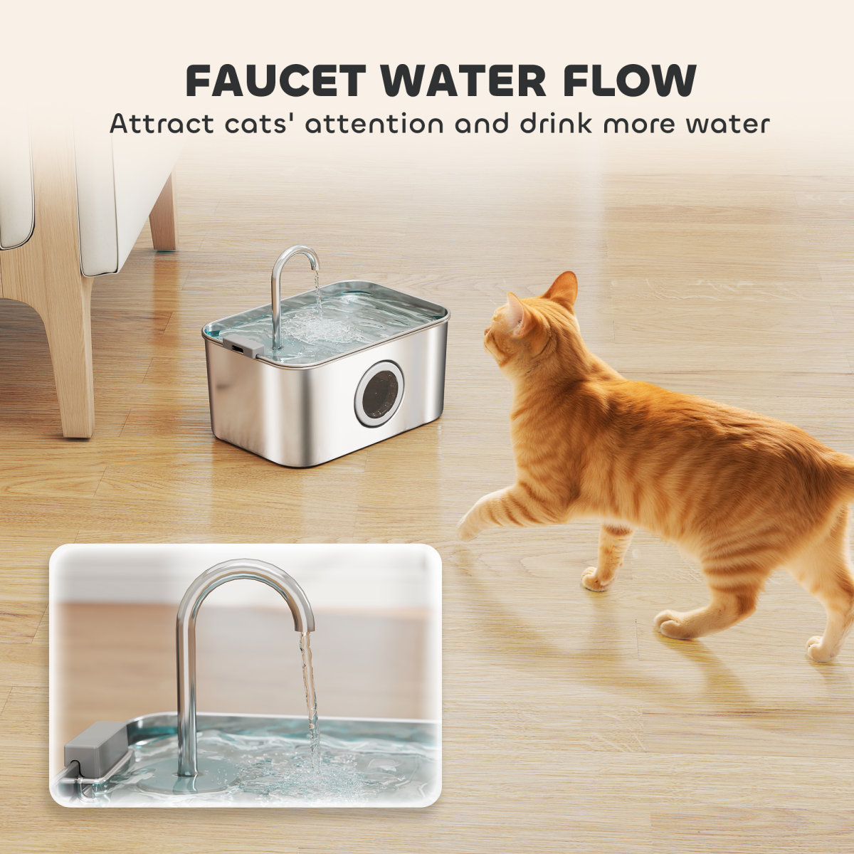PawHut 3.2L Stainless Steel Cat Water Fountain with Filtration, LED Water Level Window and Quiet Pump