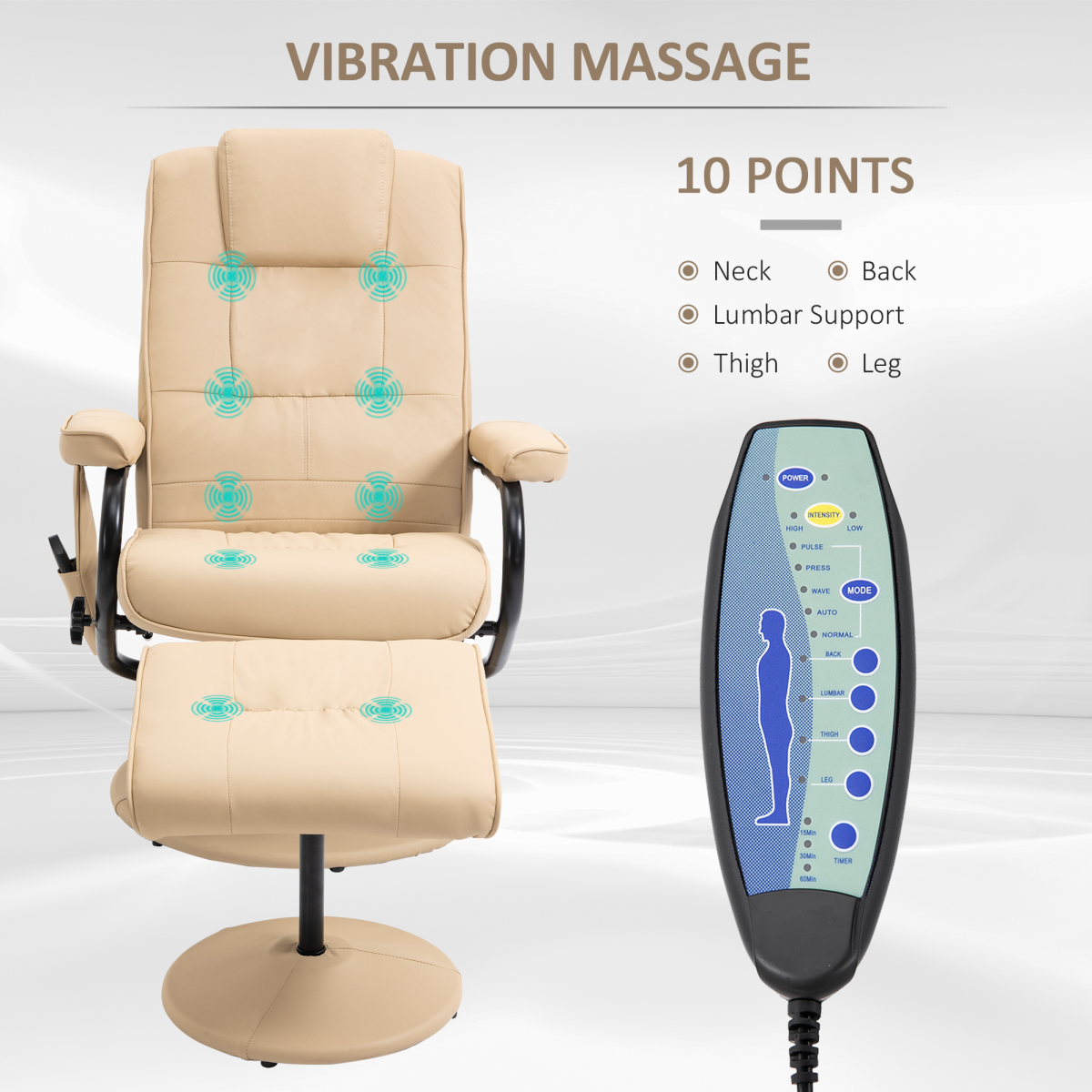 Massage Recliner Chair & Ottoman Footstool Set with High Density Cushioning – Relaxation Armchair, Cream