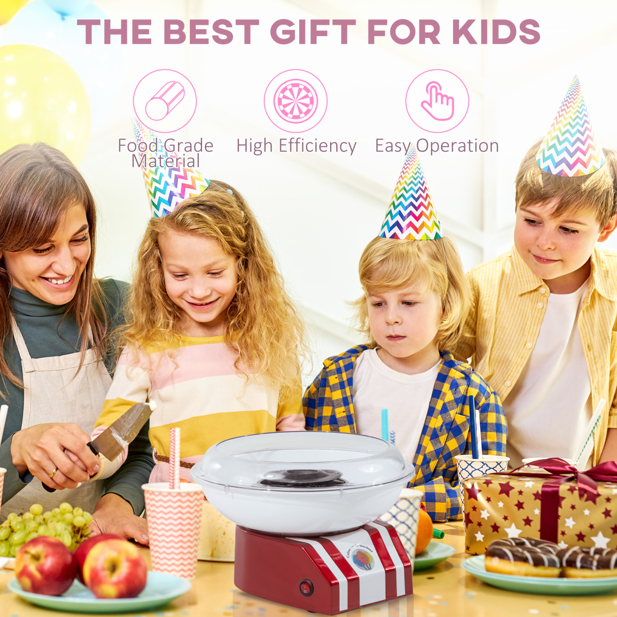 HOMCOM 450W Stainless Steel Candy Floss Machine with On/Off Switch – Party Fun at Home, Red/White