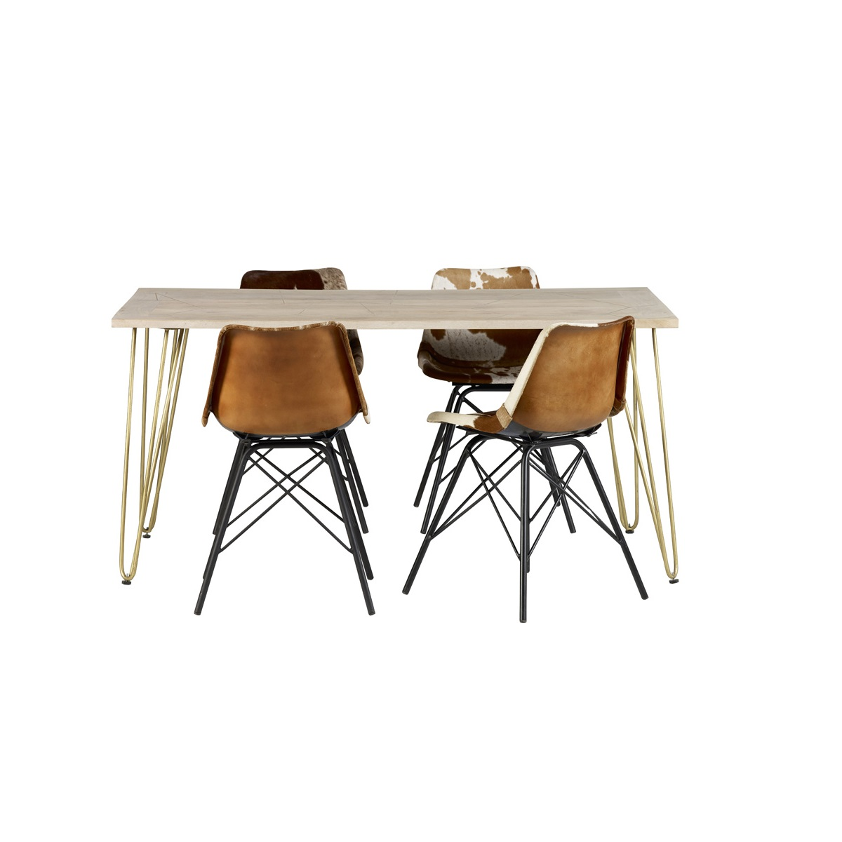 Solid Wood Dining Table with Light Gold Metal Inlay – Modern Dining Room Centrepiece