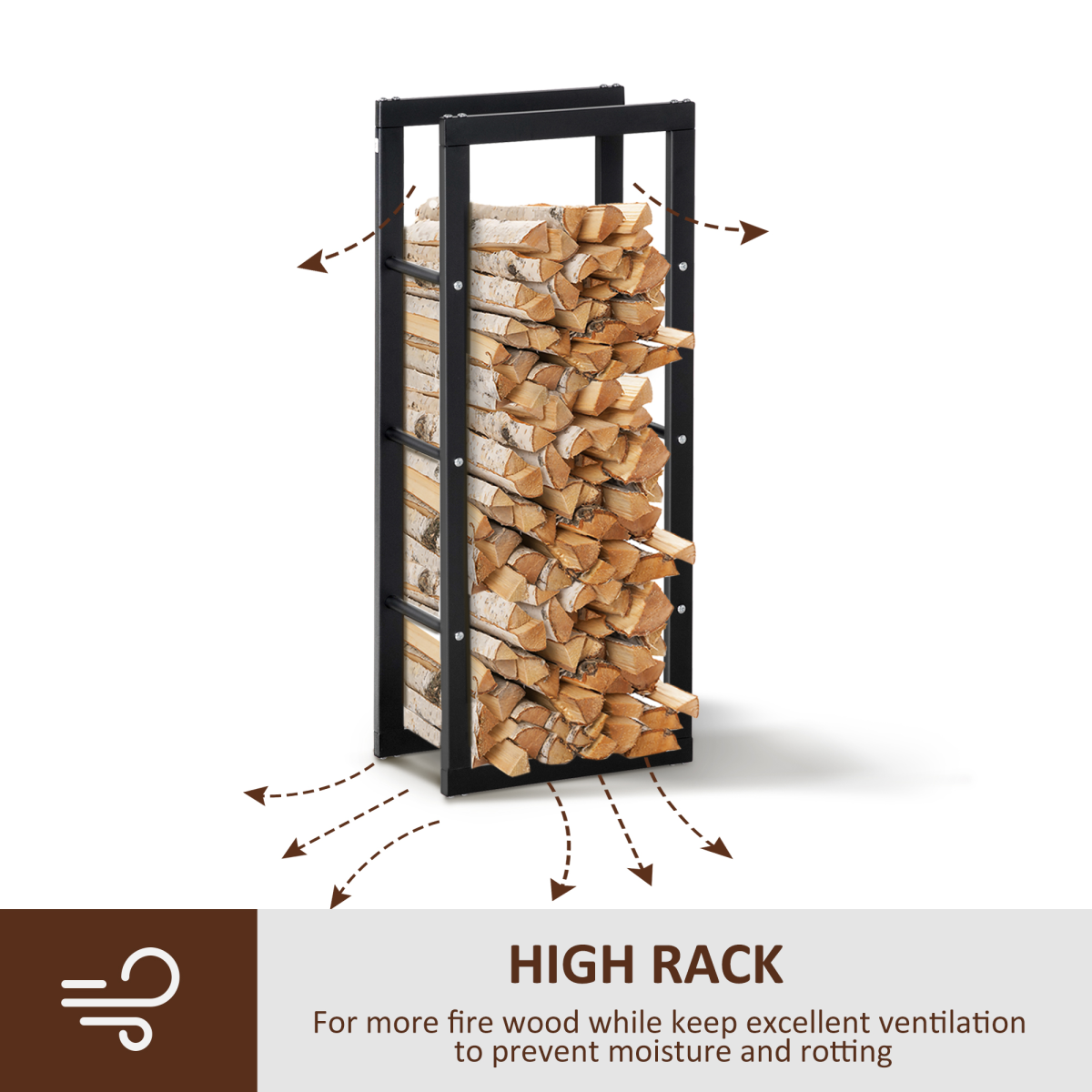 HOMCOM Rust-Resistant Metal Firewood Log Rack – Holds up to 100kg, Indoor & Light Outdoor Use, Black