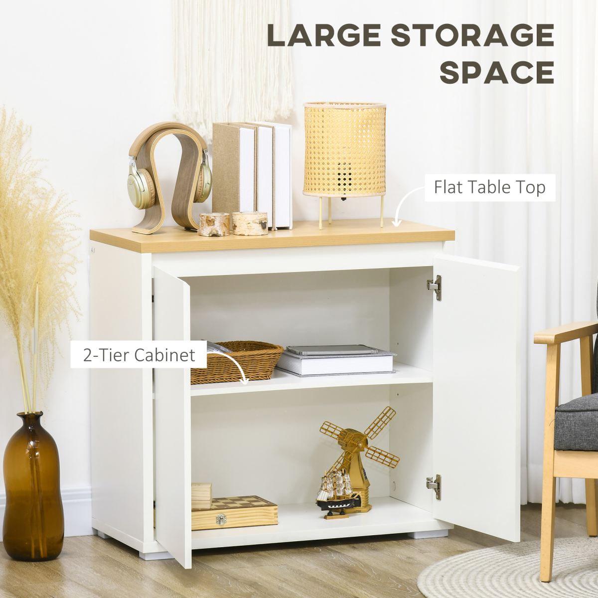 HOMCOM Double Door Sideboard Cabinet with Adjustable Shelf – Living & Dining Room Storage